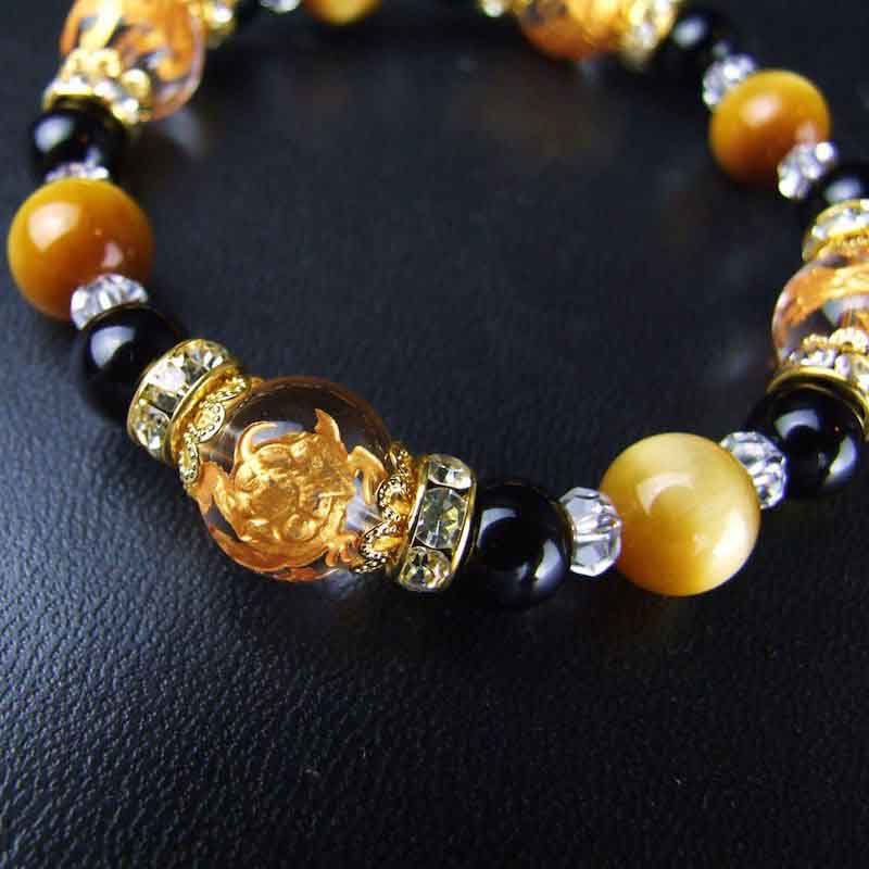 四神水晶金彫り×ゴールデンタイガーアイ×オニキス メンズ