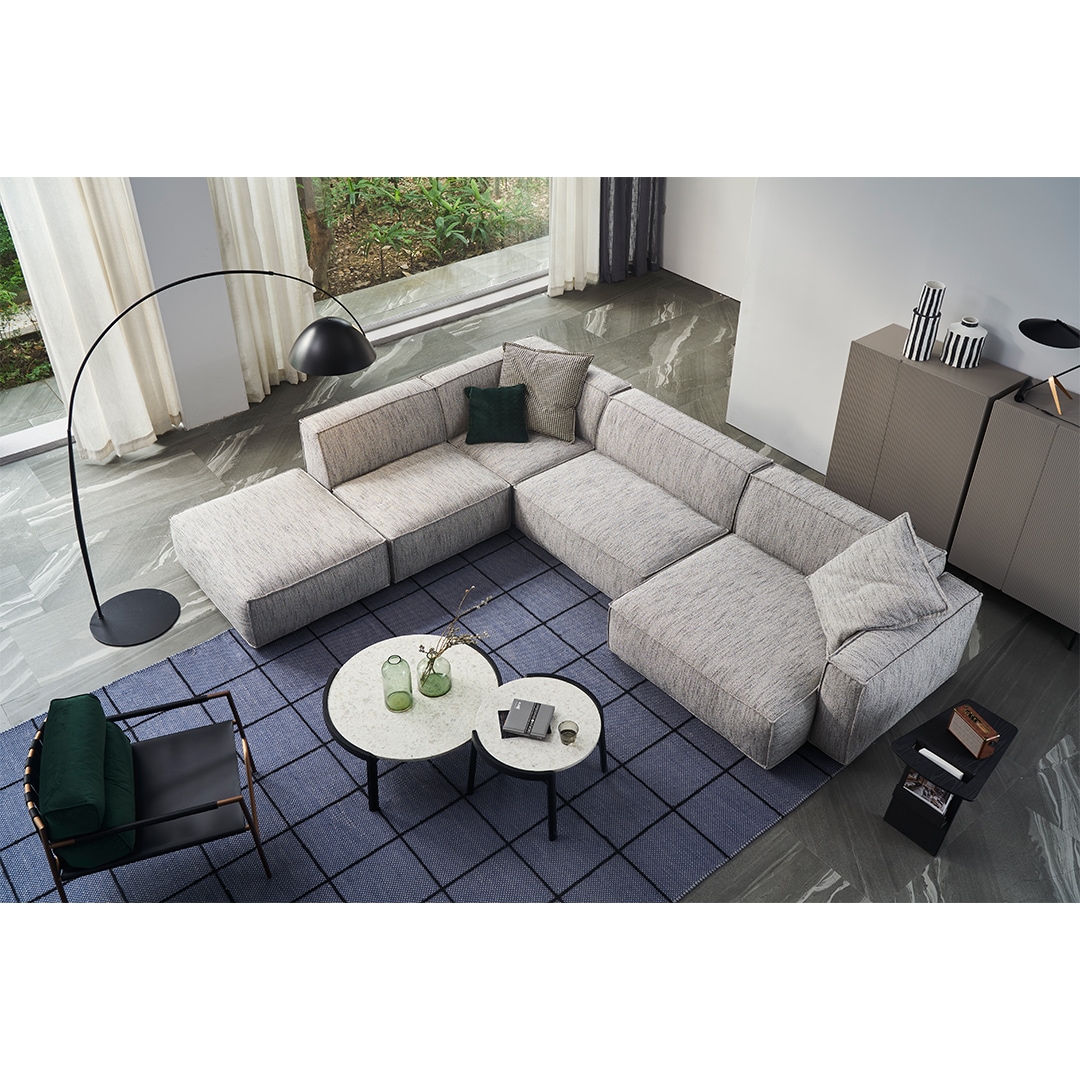 幅369cm】OLIVIA （オリビア）コーナーソファ コの字型【向右シェーズ