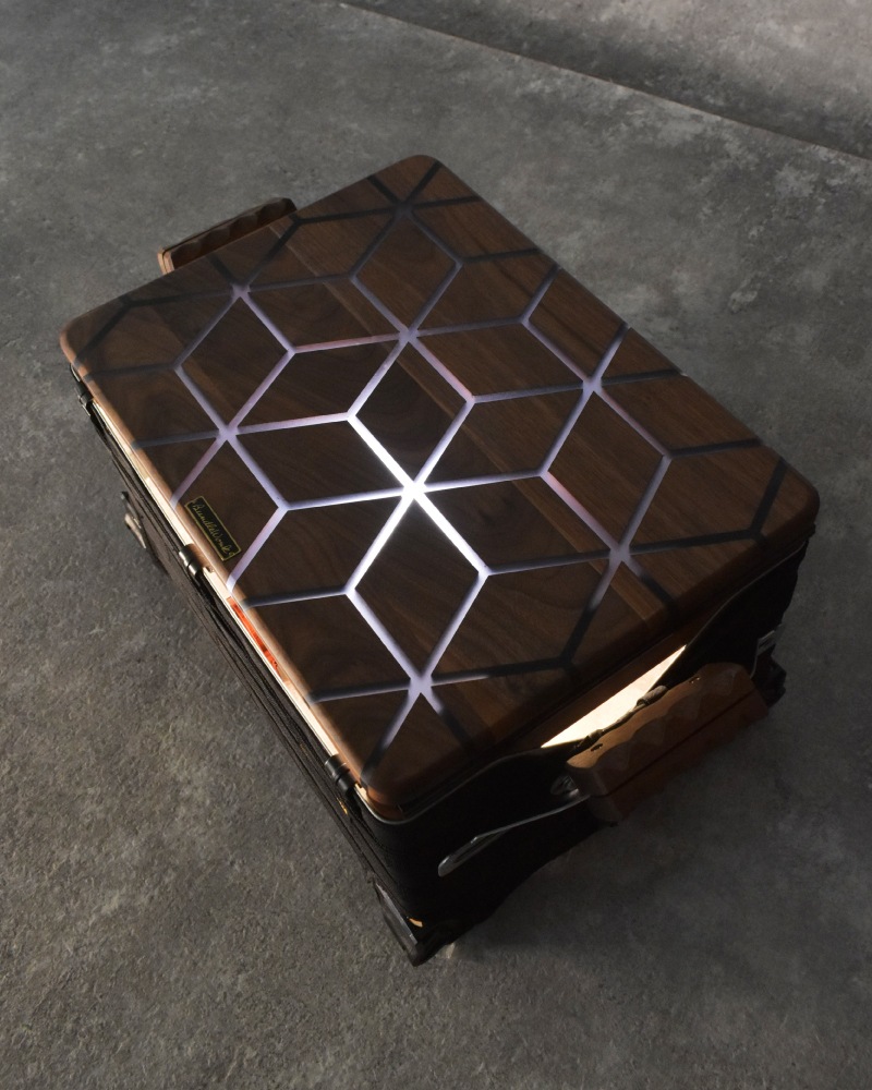 シェルフコンテナ25天板レール付き 三脚天板 ウォールナット＆レジン