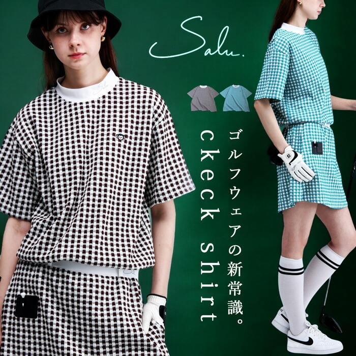 チェック柄トップス レディース ゴルフウェア 半袖 送料無料・(100