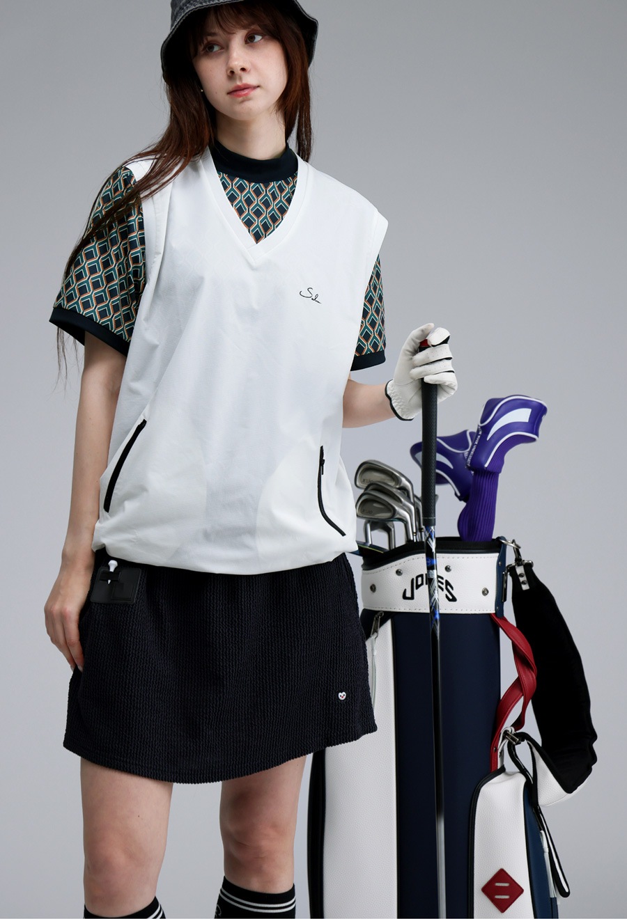 再入荷予定有!ジオメトリック柄Tシャツ レディース ゴルフウェア 送料