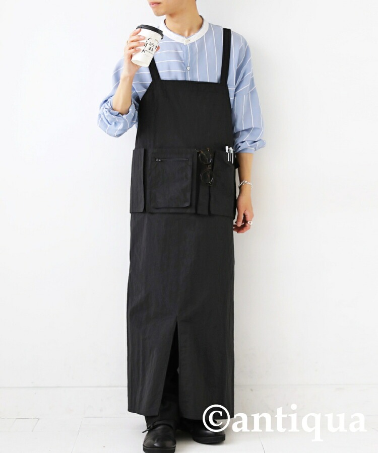 再入荷予定有!撥水 カフェエプロン エプロン メンズ ロング 無地 送料