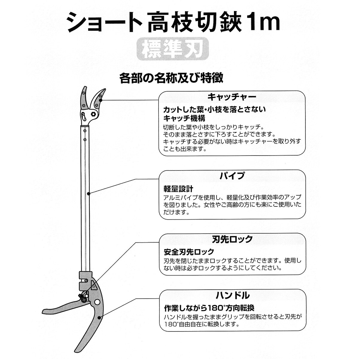 ウイザ WIZA ショート高枝切鋏 標準刃 1m 478168246 | 土農工具・鋏