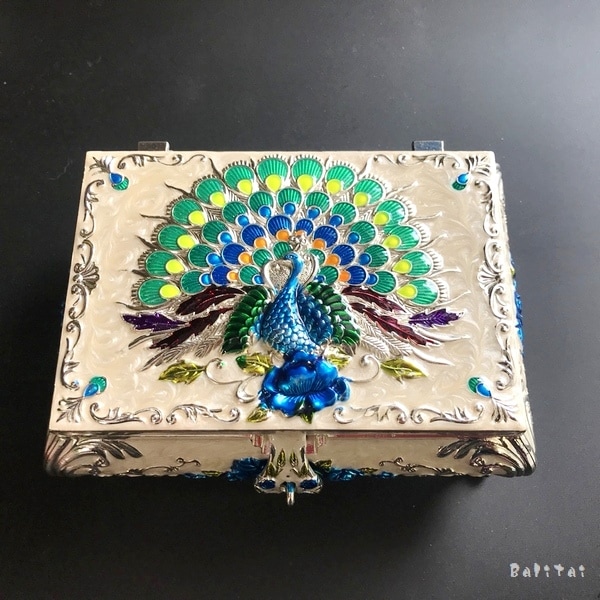 ジュエリーボックス【ブルーローズ】キラキラ小物入れ／七宝焼き