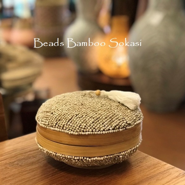 バリ島雑貨 ソカシ／蓋つき小物入れ／ビーズのソカシ／バンブー