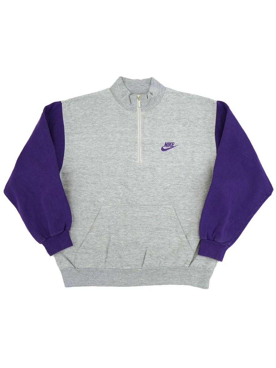 90's NIKE 2トーン ハーフジップスウェット 表記(M) グレー×パープル