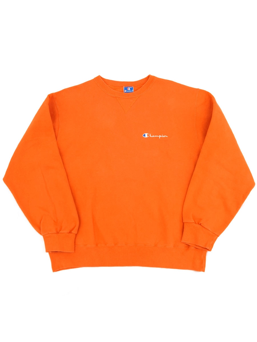 90's チャンピオン 青刺繍タグ スクリプトロゴ 前Vスウェット オレンジ
