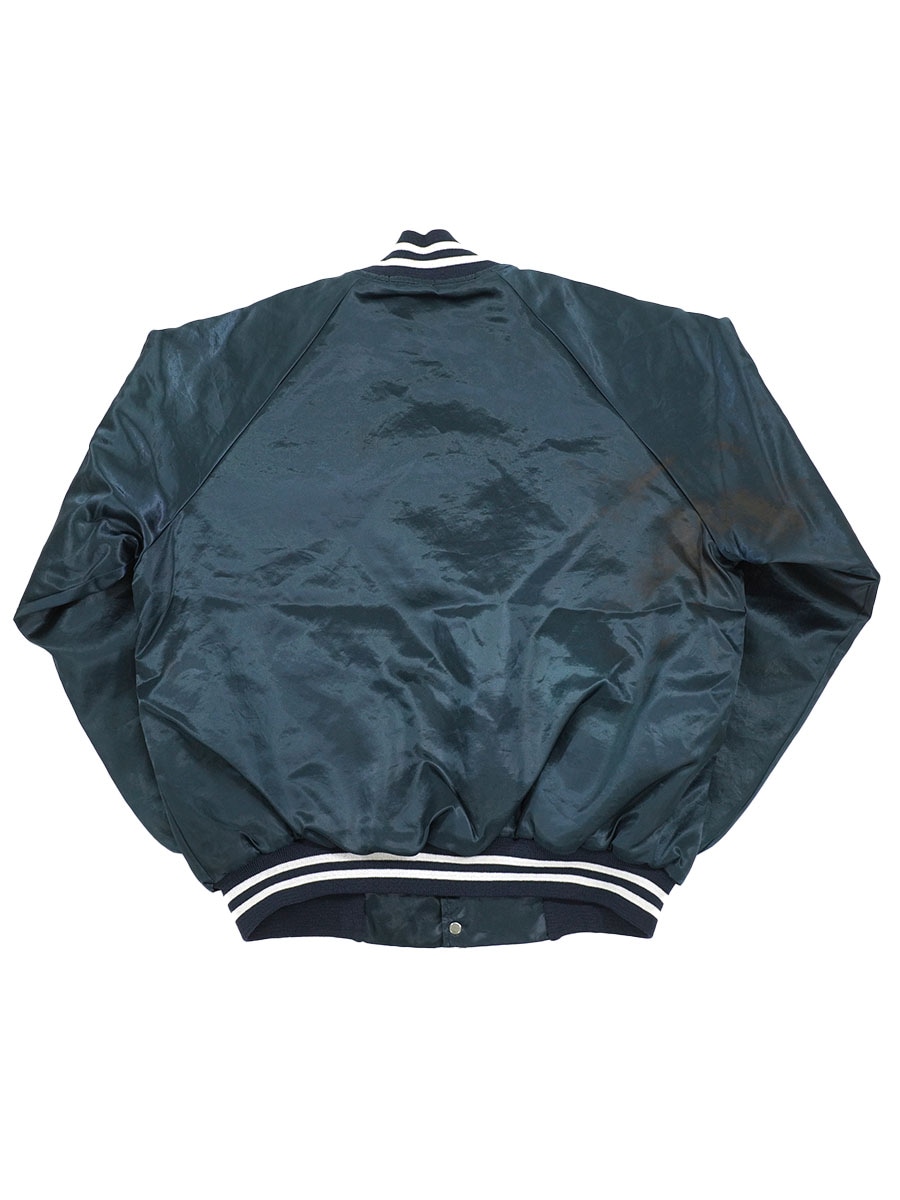 80's～ AUBURN SPORTSWEAR リブライン サテンスタジャン 無地ネイビー