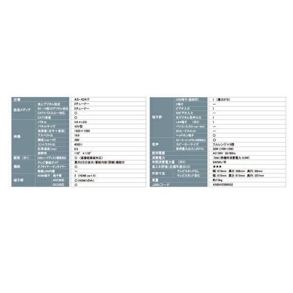 ビックオフ東中野／AV家電,テレビ21インチ以上／ASTEX 43V型 フル