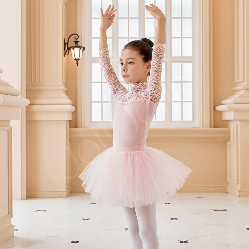 バレエロングスリーブレオタードスカート付ジュニア3色展開 SIK1253