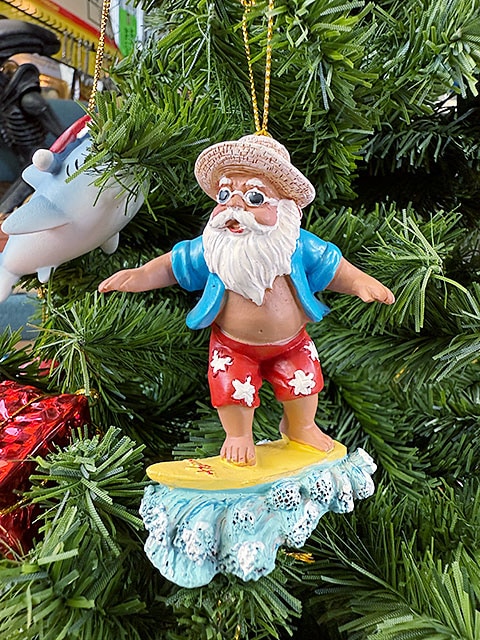 ハワイアン クリスマスオーナメント （サーファーサンタ/水色シャツ
