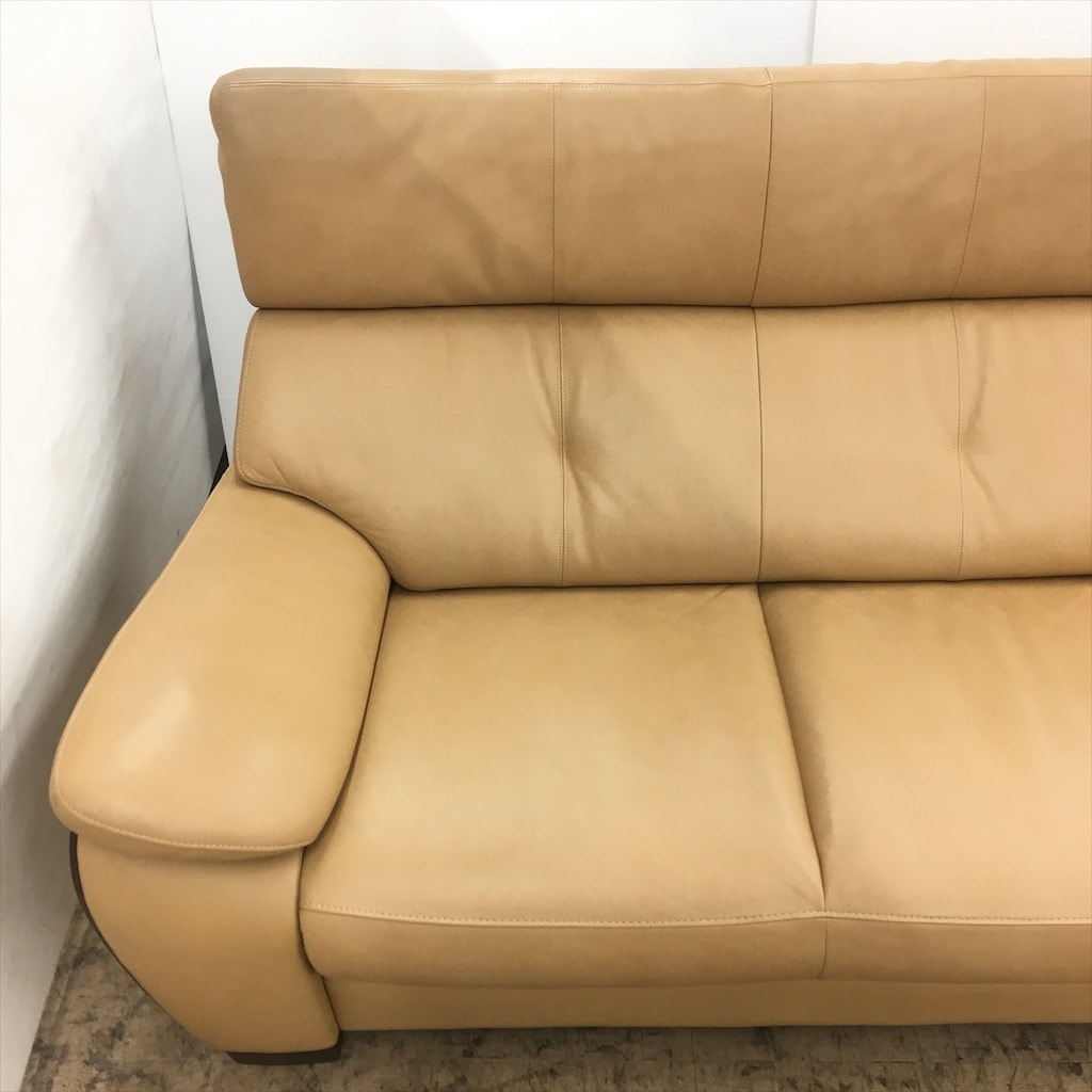 中古 人気 karimoku カリモク Chitano 本革張り3人掛けソファ キャメル