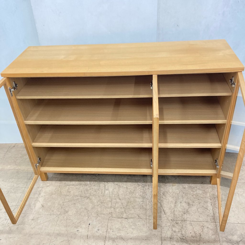中古 人気 無印良品 オーク材キャビネット大 ガラス扉 W120×D40×H83