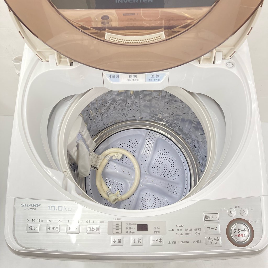 中古 10.0kg 送風乾燥 全自動洗濯機 シャープ ES-GV10C-T 2019年製造