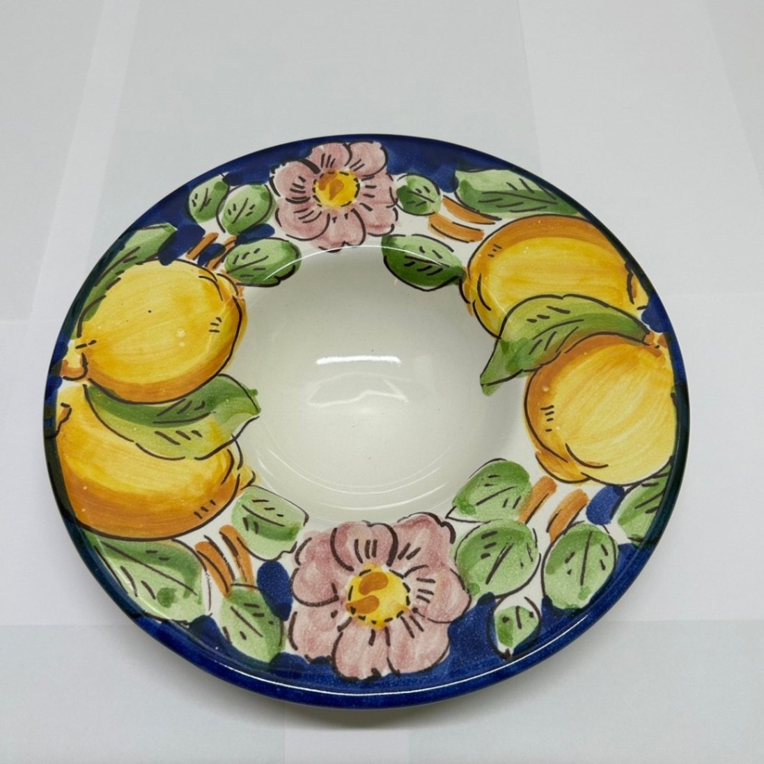 VIE184 ミニハット皿 ブルーレモンフラワー ピンク | 南イタリアの陶器