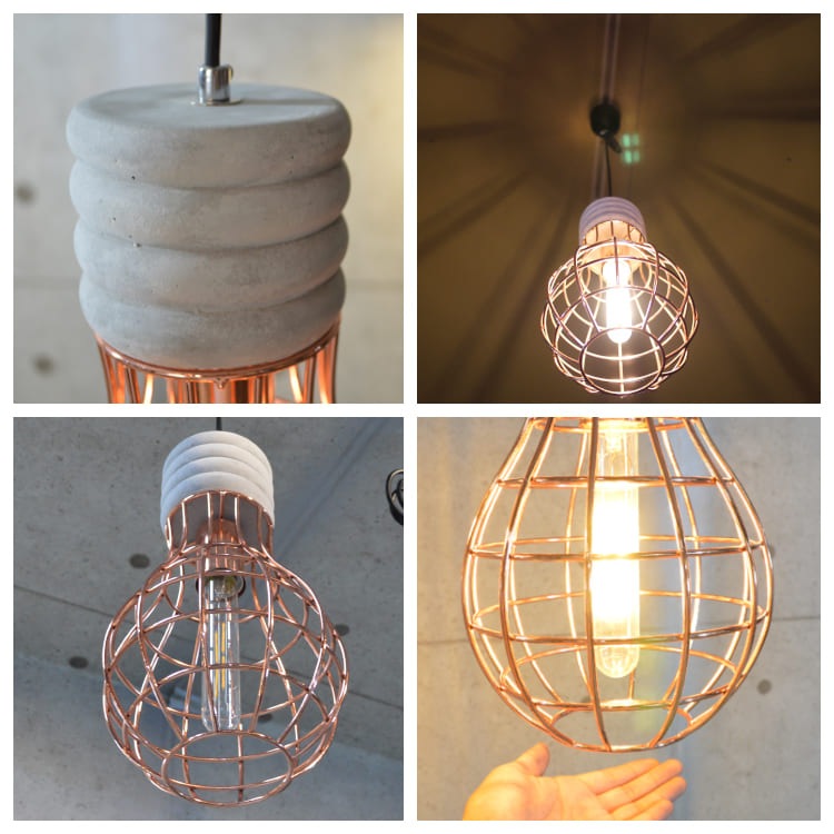 ピンクゴールド×コンクリートのペンダントライト｜異素材ミックスデザイン