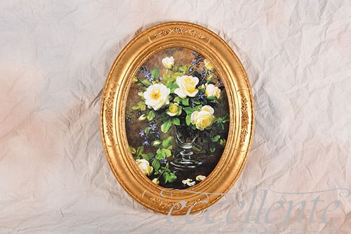 イタリア製 額絵 花 楕円 グリーン｜Q833600790 | イタリア家具