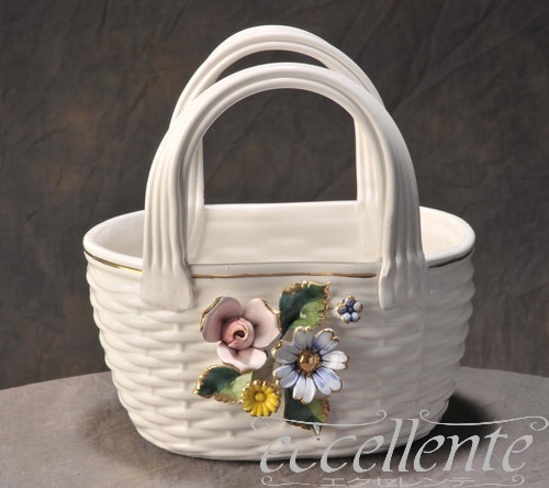 イタリア製 陶花付き バスケット ミニ｜PU-30/4 | イタリア家具