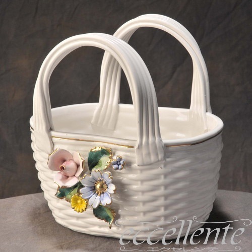 イタリア製 陶花付き バスケット ミニ｜PU-30/4 | イタリア家具