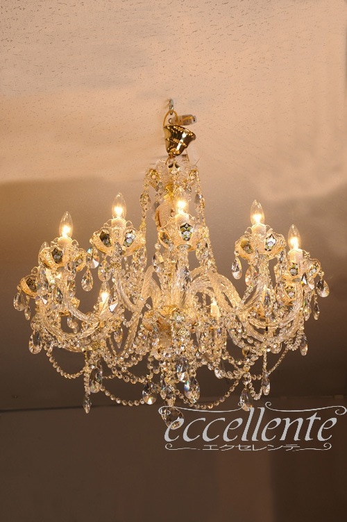 チェコ製 ボヘミアクリスタル シャンデリア 12灯 Clear+gold｜Bohemian