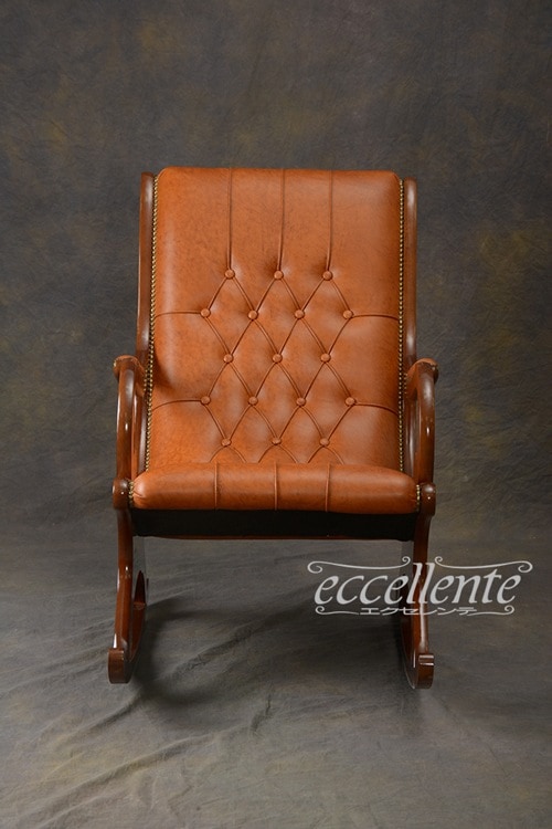 イタリア製 ロッキングチェア ウォールナット／革 ブラウン Rocking