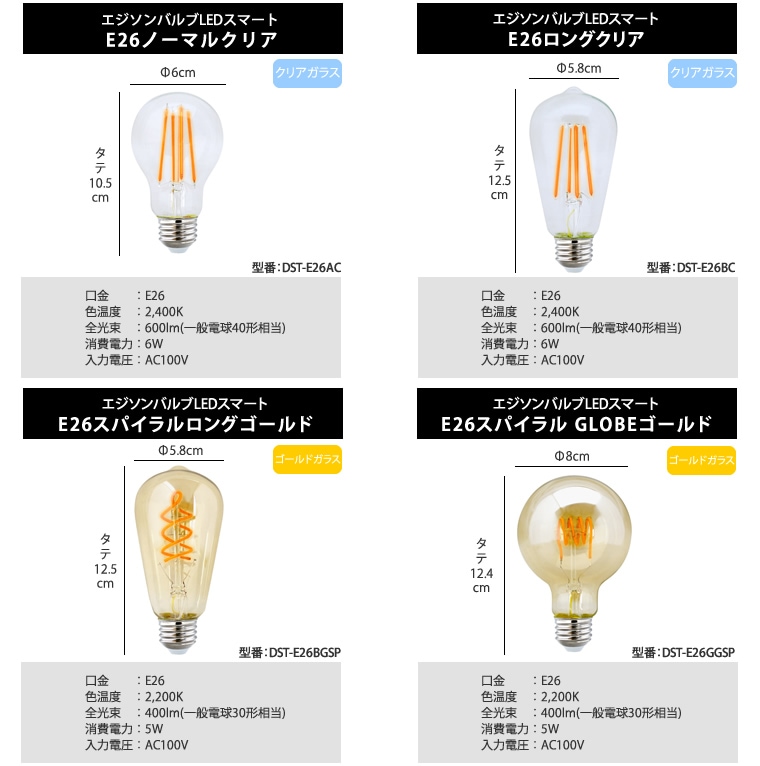 エジソンバルブLEDスマート E26スパイラルGLOBEゴールド(Wi-Fi電球