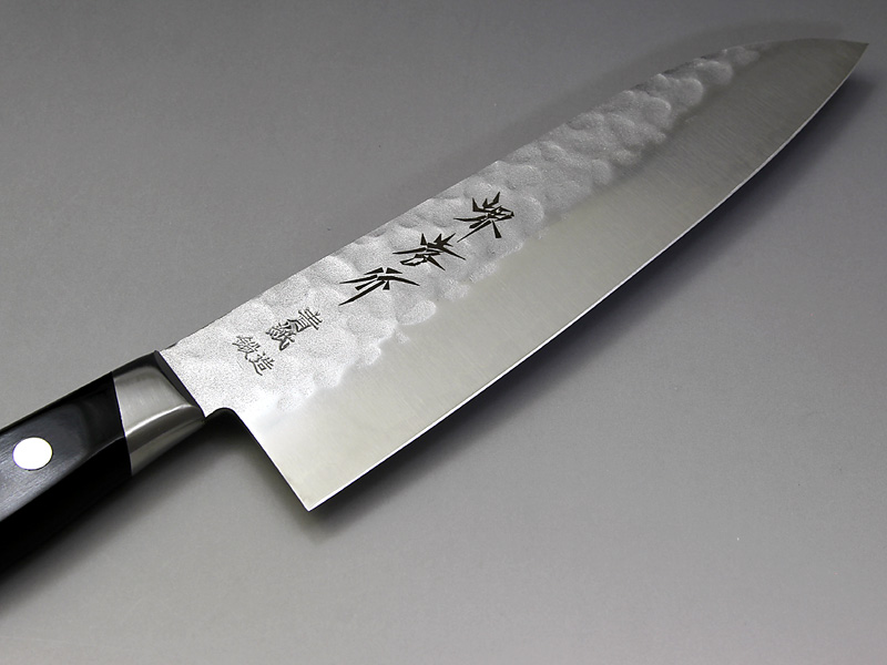 堺孝行 青紙本割込鍛造鎚目 三徳包丁 ツバ付