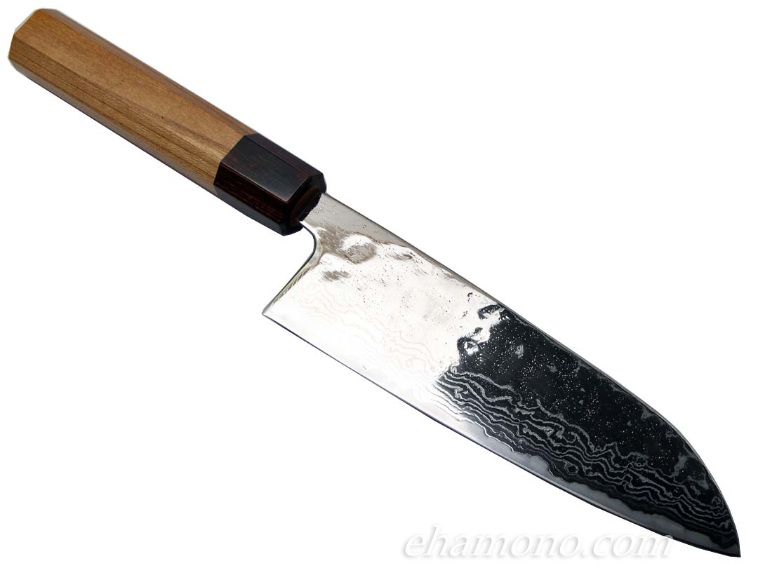 ダマスカス440C割込 和式三徳包丁165 鏡面鎚目