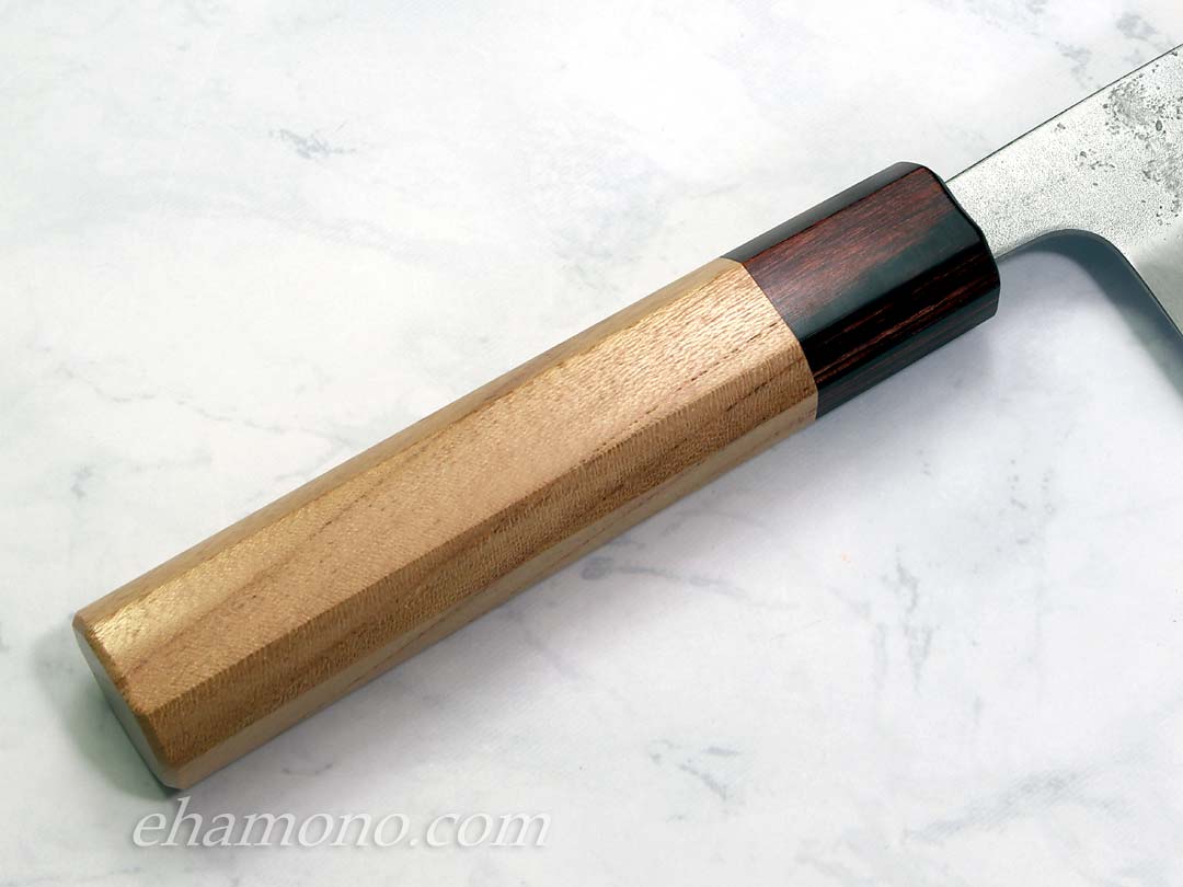 銀三鋼割込 和式三徳包丁165 梨地 マホガニー＋欅（けやき）八角柄