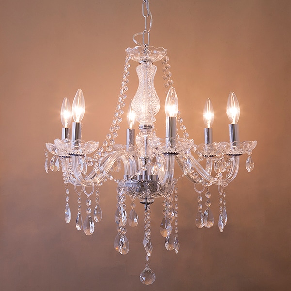 モダンガラスシャンデリア 6灯「Clear palace」Chrome（φ560×H630mm