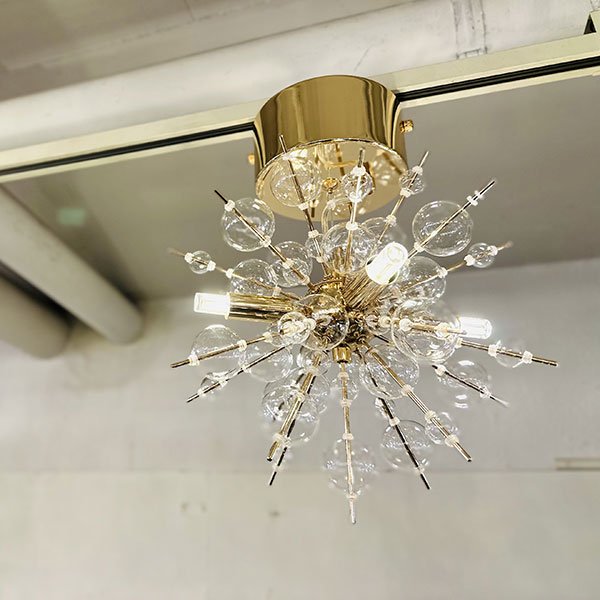 インテリア照明 バブルシャンデリア ガラスボール LED4灯 ゴールド