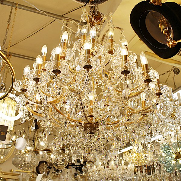 大型オーダークリスタルシャンデリア 33灯 ゴールド (Φ1000×H1100mm
