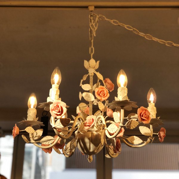 アンティーク調ピンクローズ・シャンデリア 6灯(φ580×H520mm) | EL JEWEL