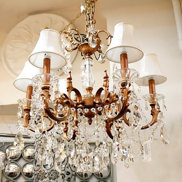 アンティーク調・シェード付クリスタルシャンデリア6灯(W720×H740mm