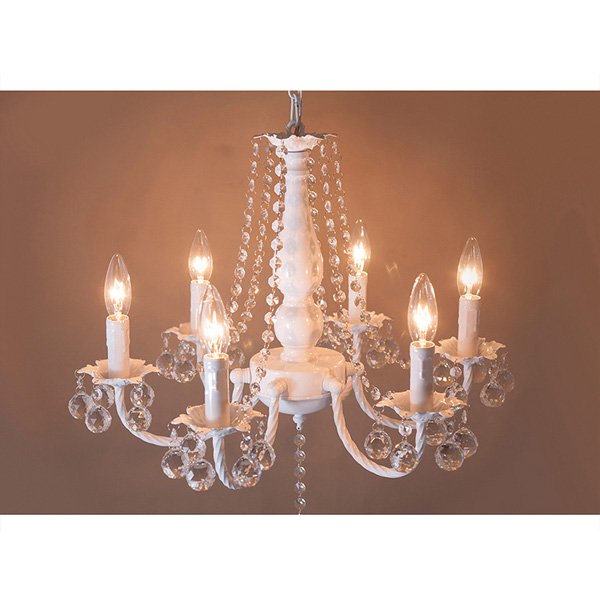 クリスタルガラスシャンデリア6灯「BESSI ベッシー」・ホワイト（φ530