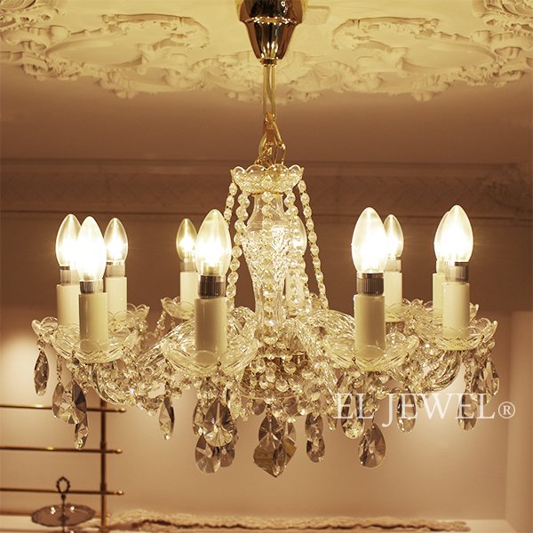 Preciosa】最高級クリスタルシャンデリア 10灯 ゴールド(W630×H440mm
