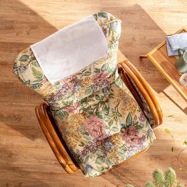 天然籐 リクライニングハイバック回転座椅子 サイドポケット付き ハイ