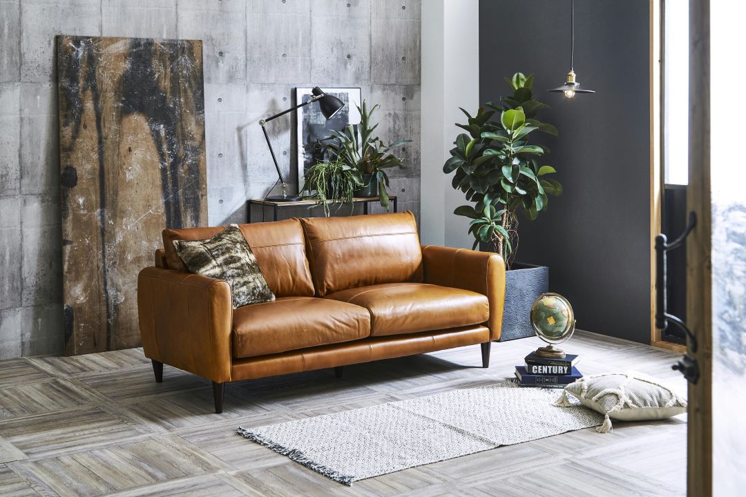 2.5人掛けソファ リッチ 本革 オイルレザー キャメル色 幅175cm