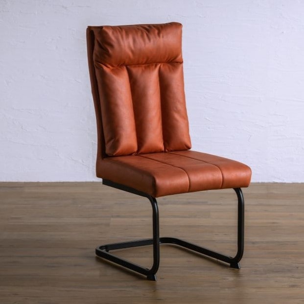 ダイニングチェア ローザ レザー調ファブリック/ブラックスチール脚(2