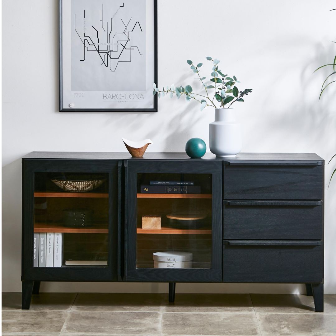 サイドボード ワイス 観音扉 ガラス扉 引き出し付 レッドオーク | 収納