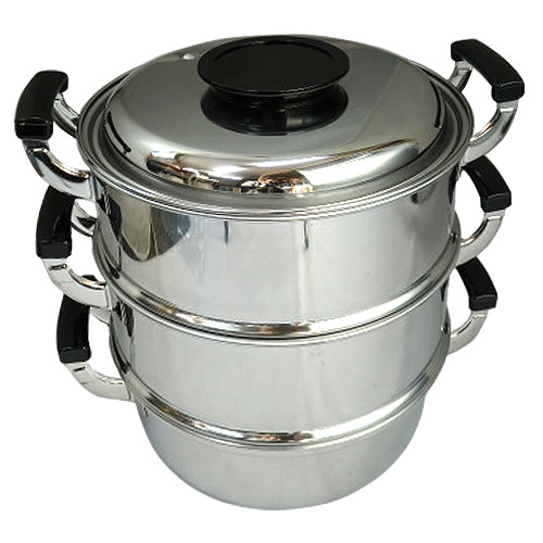 3段 丸型ステンレス蒸し器(IH対応)｜餅つき道具の事なら藤田道具へ