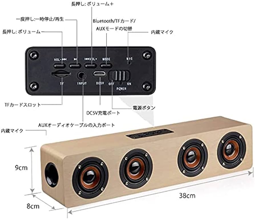 Amazon.co.jp: Bluetoothスピーカー PC サウンドバー 木製 マイク内蔵