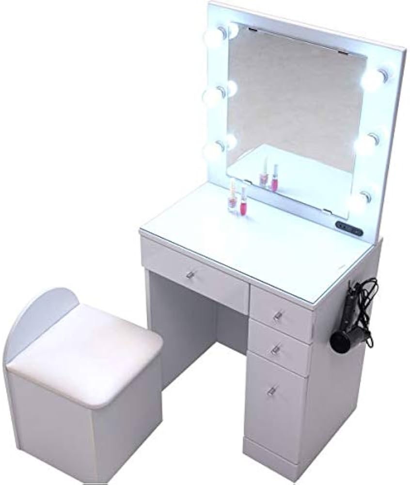 Amazon｜女優 ドレッサー 化粧台 LEDライト6個 椅子付き ドレッサー