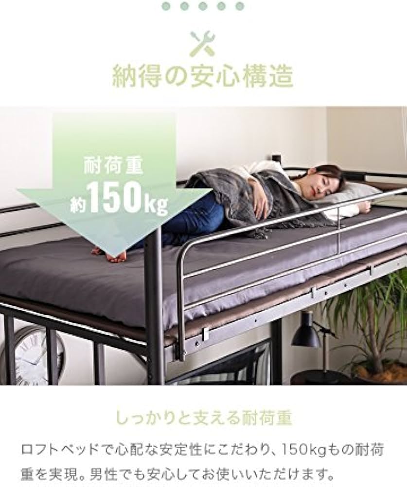 Amazon｜モダンデコ ロフトベッド 2段ベッド 【保証3ヶ月間】 パイプ