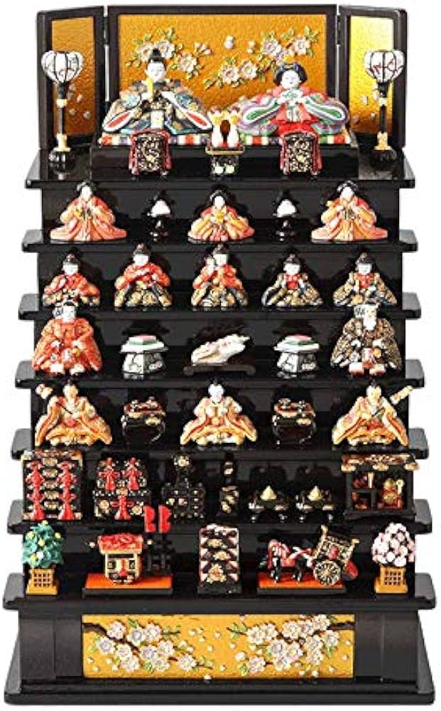 Amazon.co.jp: ミニ雛人形『若菜雛 木製七段飾り 黒 3263』ポリレジン