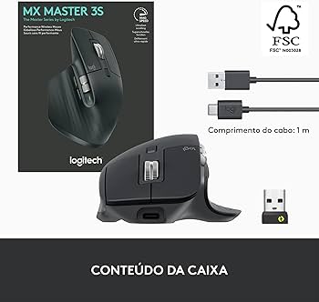 Mouse sem fio Logitech MX Master 3S com Sensor Darkfield para Uso