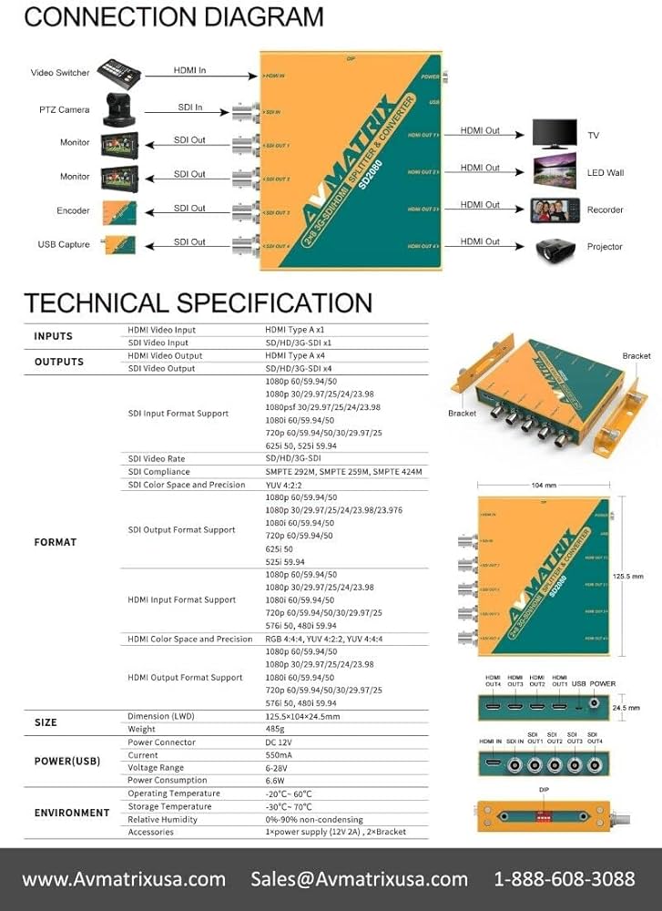 Amazon.com: AVMATRIX SD2080 2x8 SDI/HDMI Splitter /Converter 1