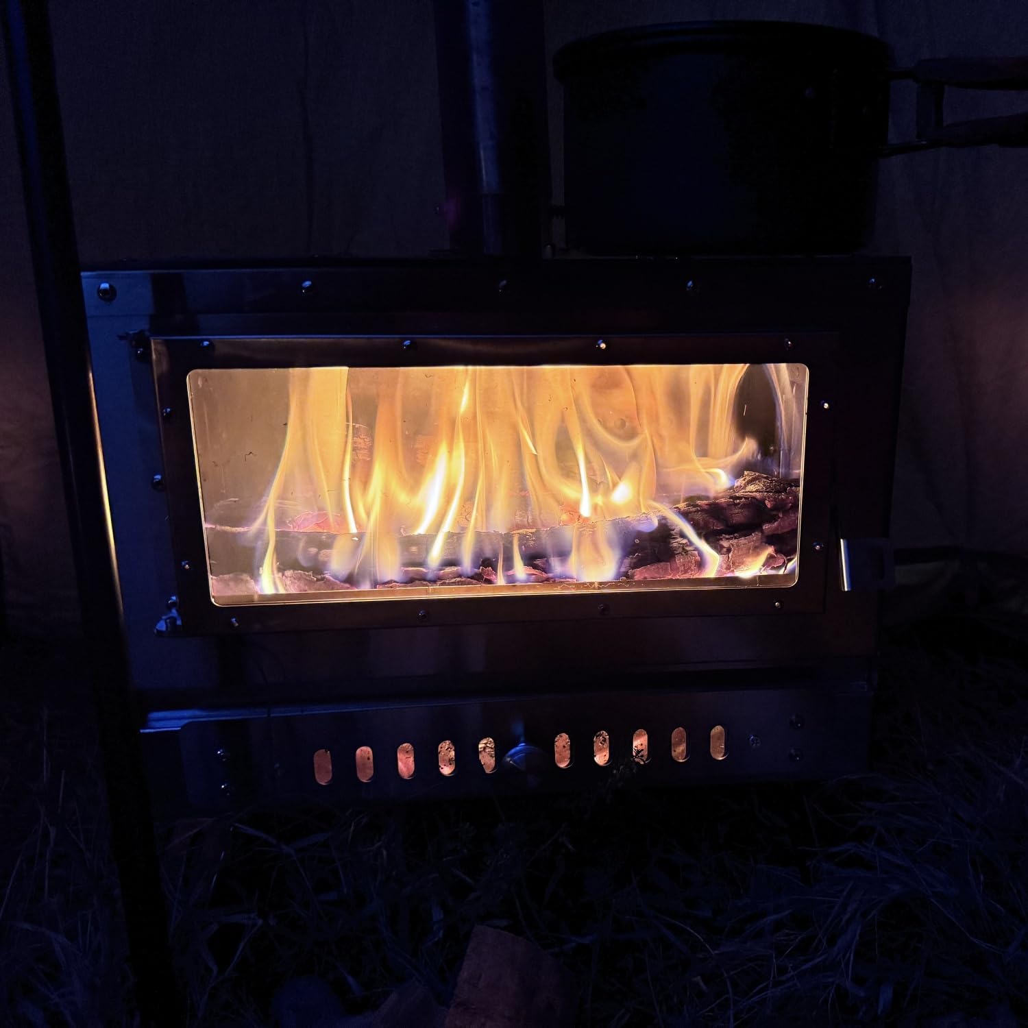 折りたたみ式薪ストーブステンレス3面耐熱ガラス未使用2.5m巻き煙突