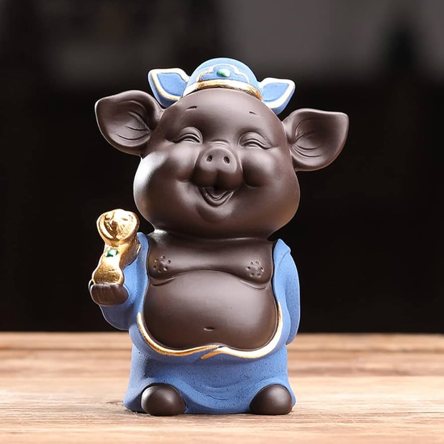 Amazon.co.jp: CHBDJY かわいい豚のお茶ペット像、富と成功のための