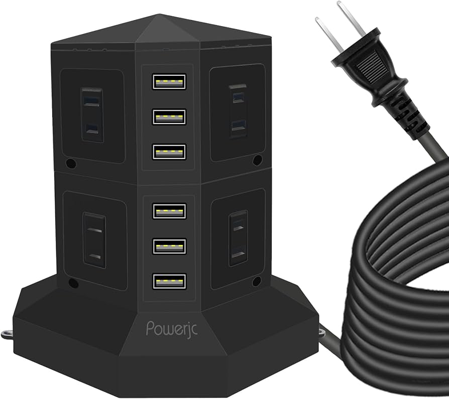 Amazon.co.jp: Powerjcタワー式電源タップ 2層縦コンセント 8AC充電口